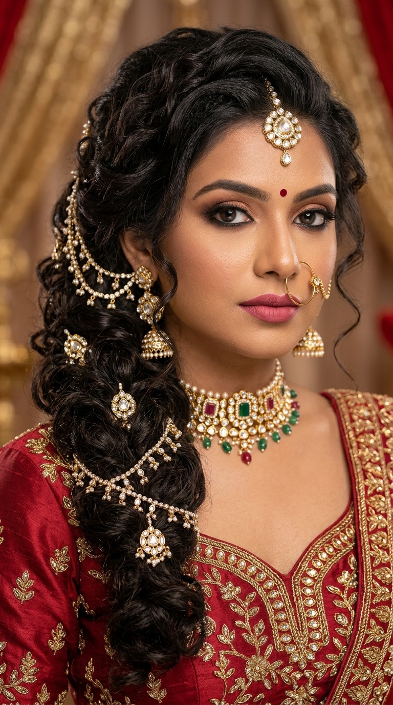 Side-Swept Curls with Polki Hair Chains