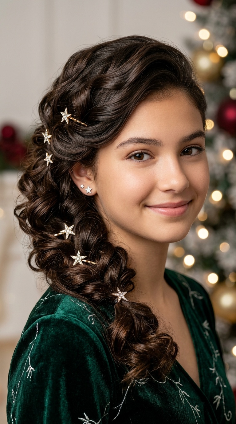 Side-Swept Curls with Star Pins