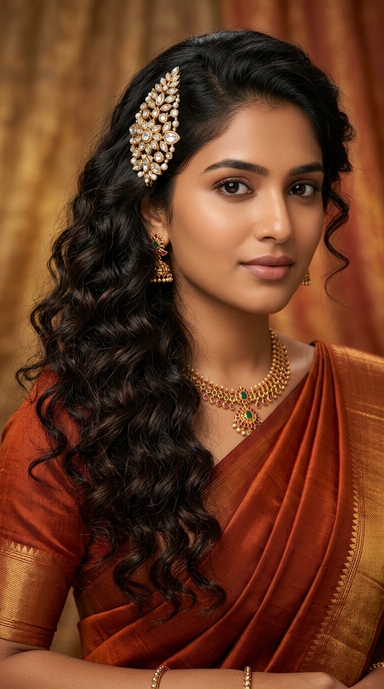 Side-Swept Curls with Statement Clip