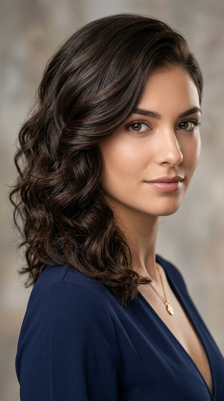 Side-Swept Curls with Tucked Layers