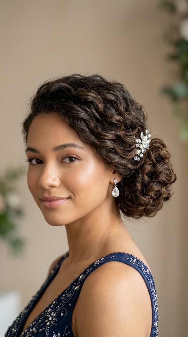 Side-Swept Curly Bun