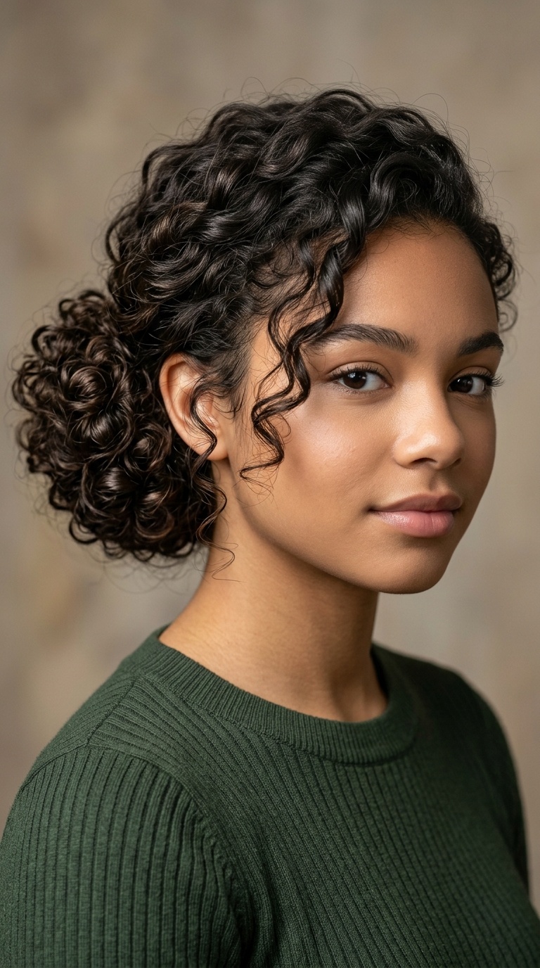 Side-Swept Curly Bun