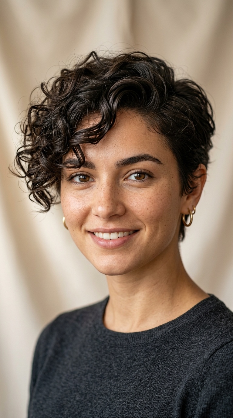 Side-Swept Curly Pixie
