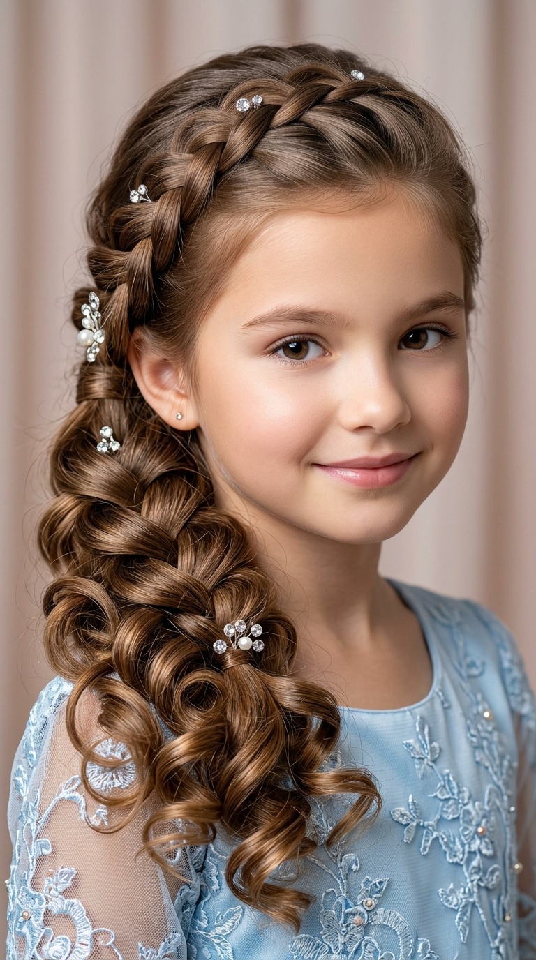 Side-Swept Dutch Braid and Barrel Curls