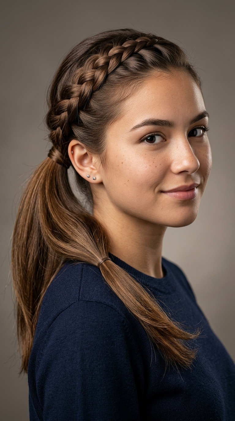 Side-Swept Dutch Braided Ponytail
