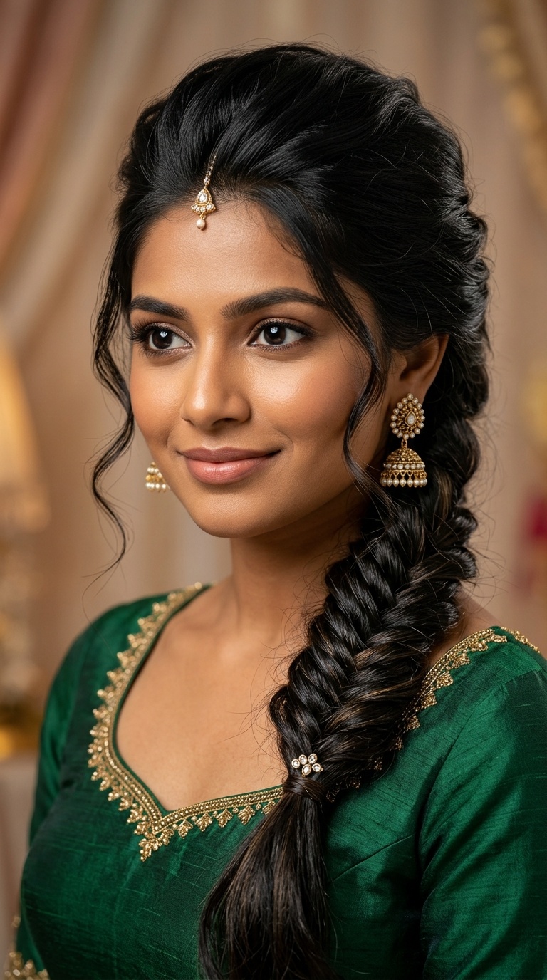 Side-Swept Fishtail Braid with Textured Pouf
