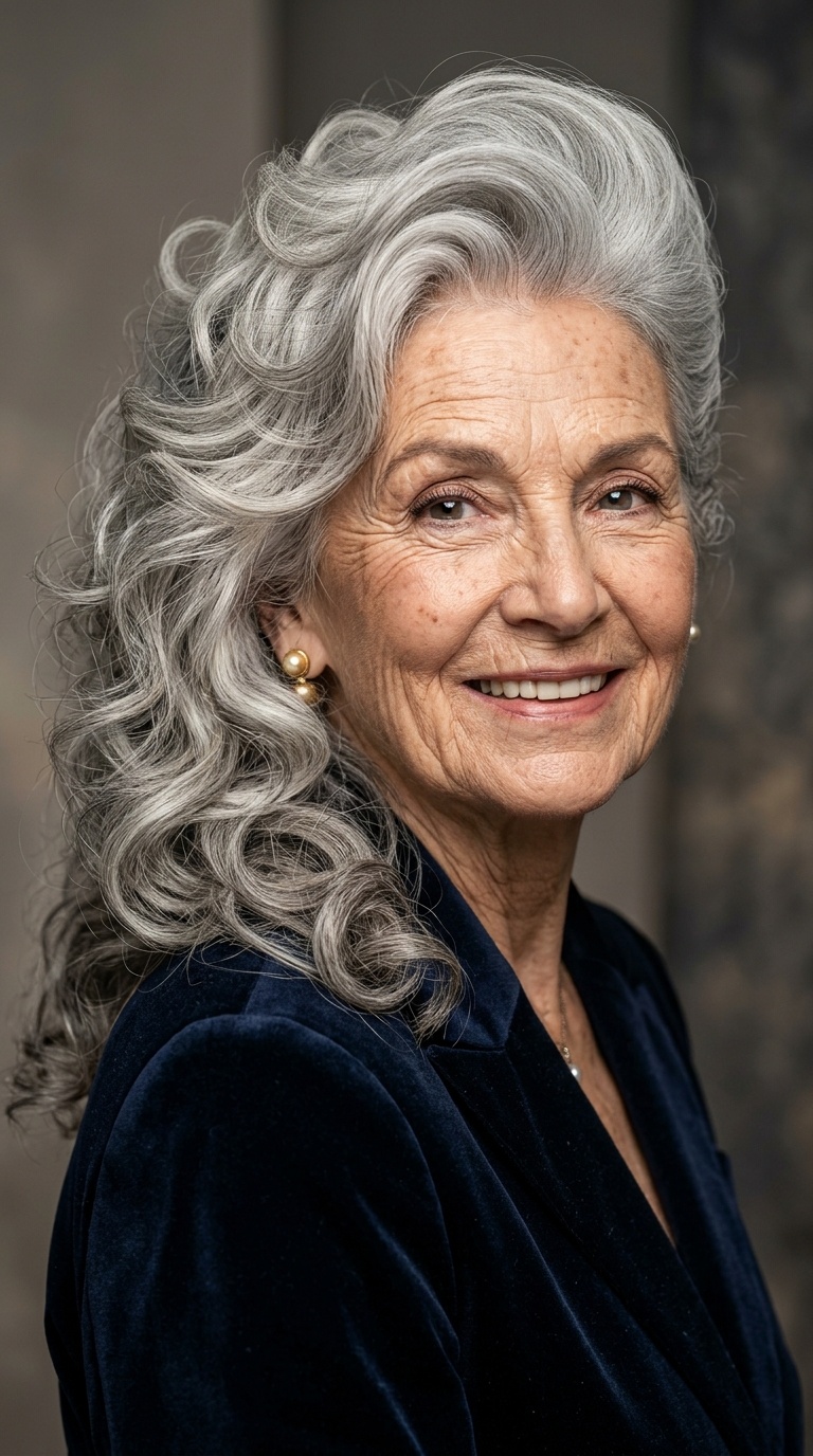 Side-Swept Glamour with Voluminous Curls