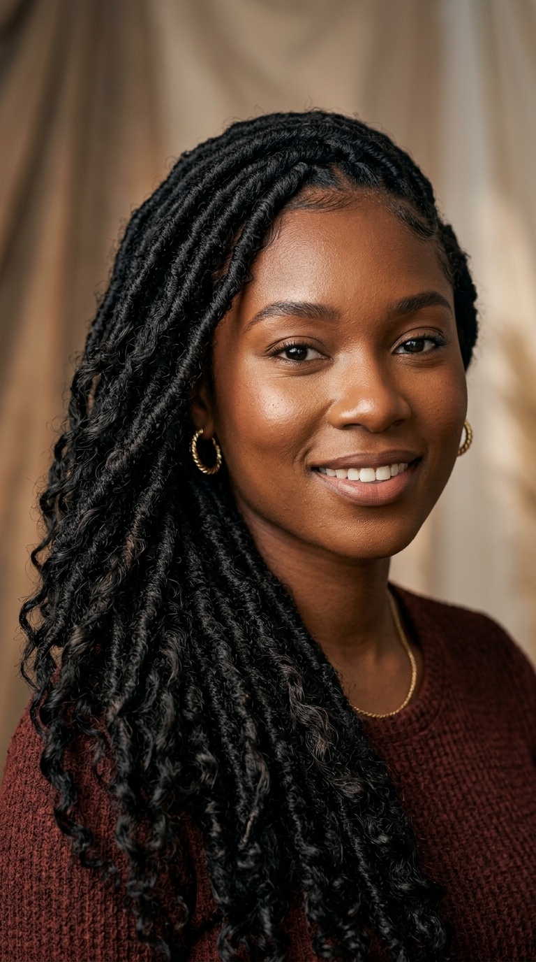 Side-Swept Goddess Locs
