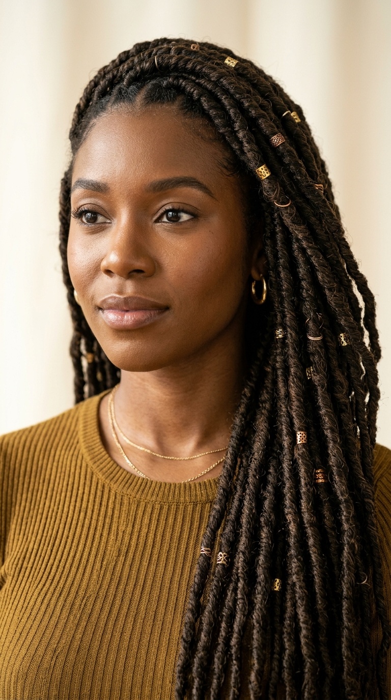 Side-Swept Goddess Rope Locs