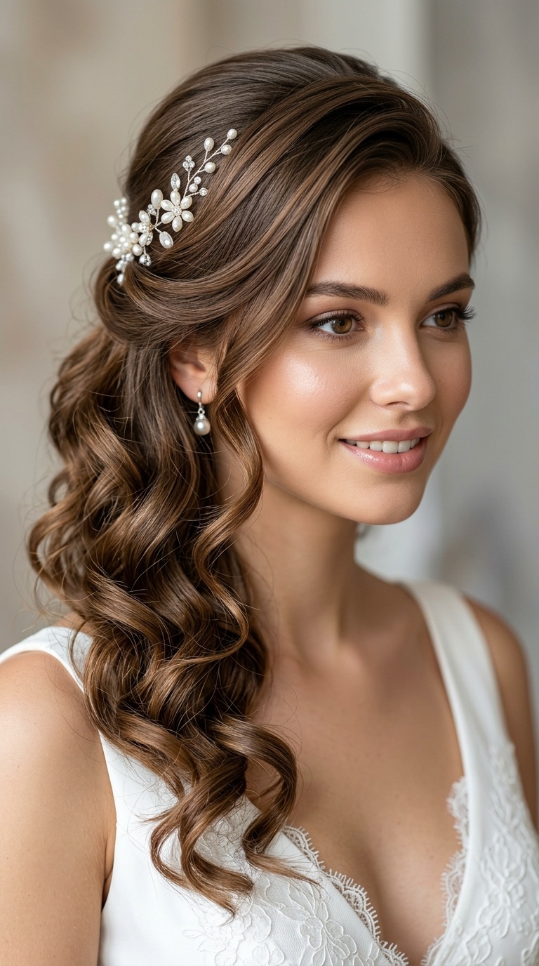 Side-Swept Half-Up Curls