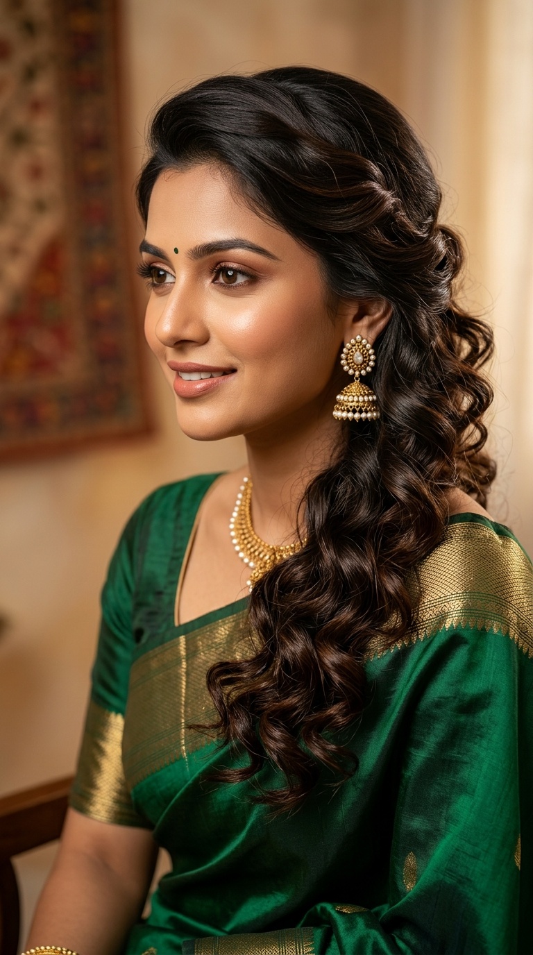 Side-Swept Hollywood Curls
