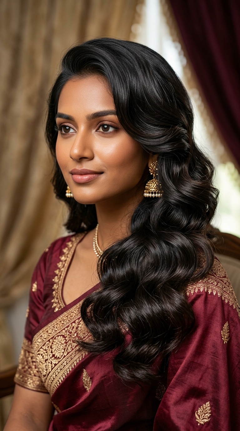 Side-Swept Hollywood Curls