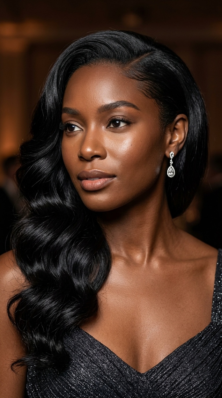 Side-Swept Hollywood Waves on Blowout Hair