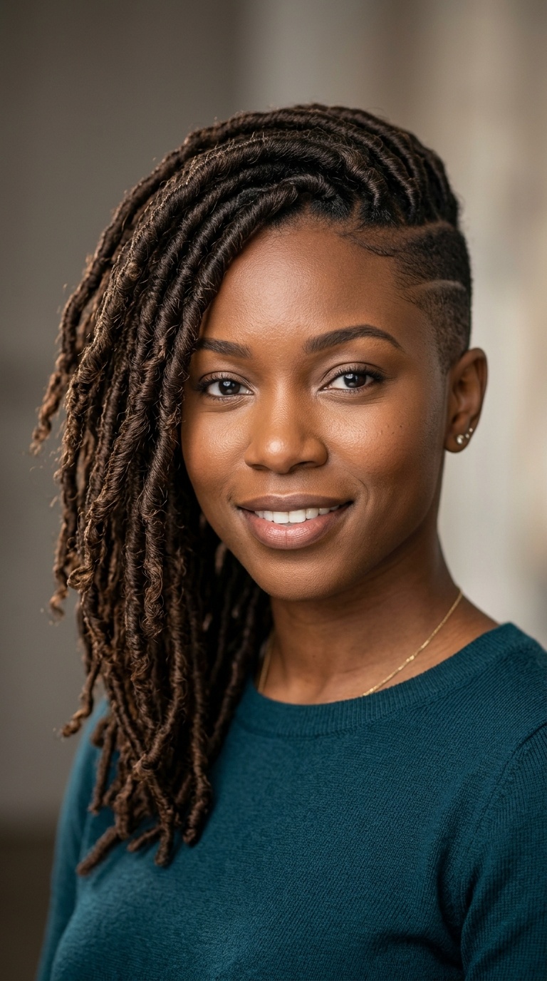Side-Swept Locs with an Undercut
