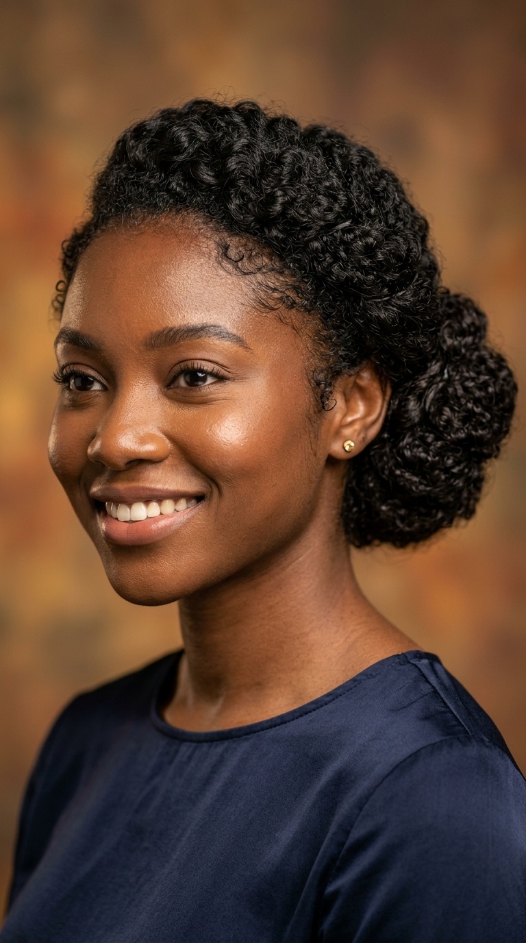 Side-Swept Low Curly Bun