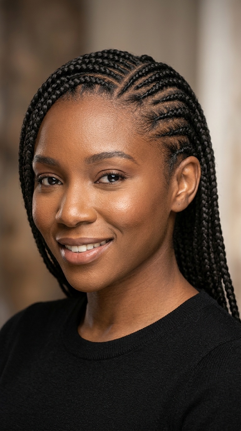 Side-Swept Mini Cornrows