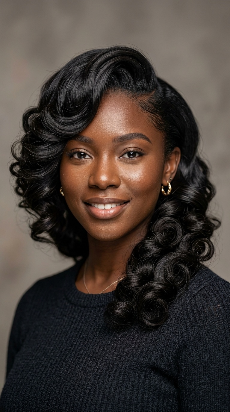 Side-Swept Pin Curls
