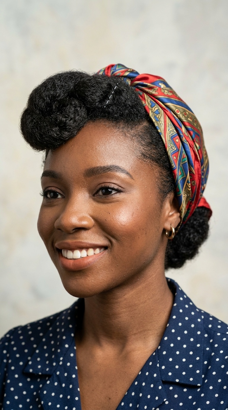 Side-Swept Pinup Roll with Silk Scarf