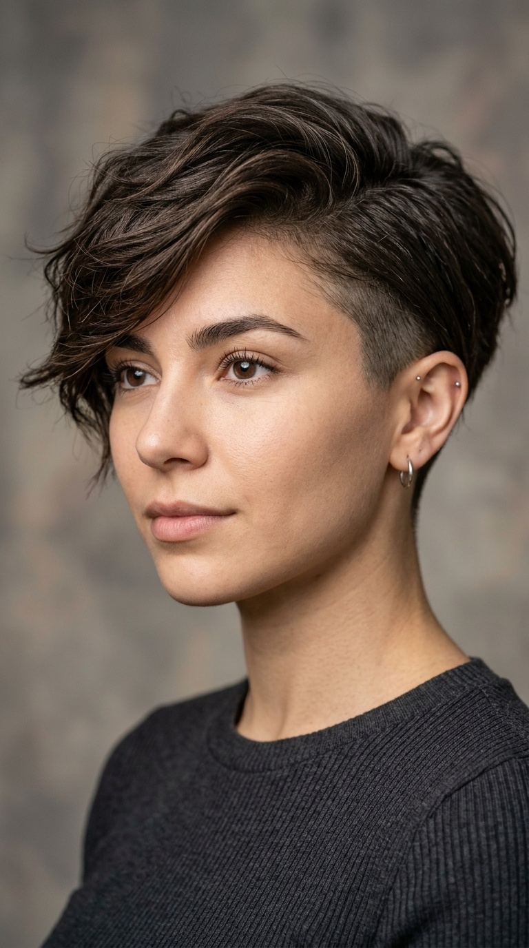 Side-Swept Pixie Bob with Temple Undercut