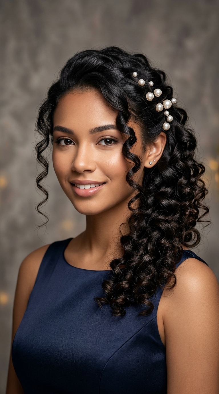 Side-Swept Ringlets with Pearl Pins