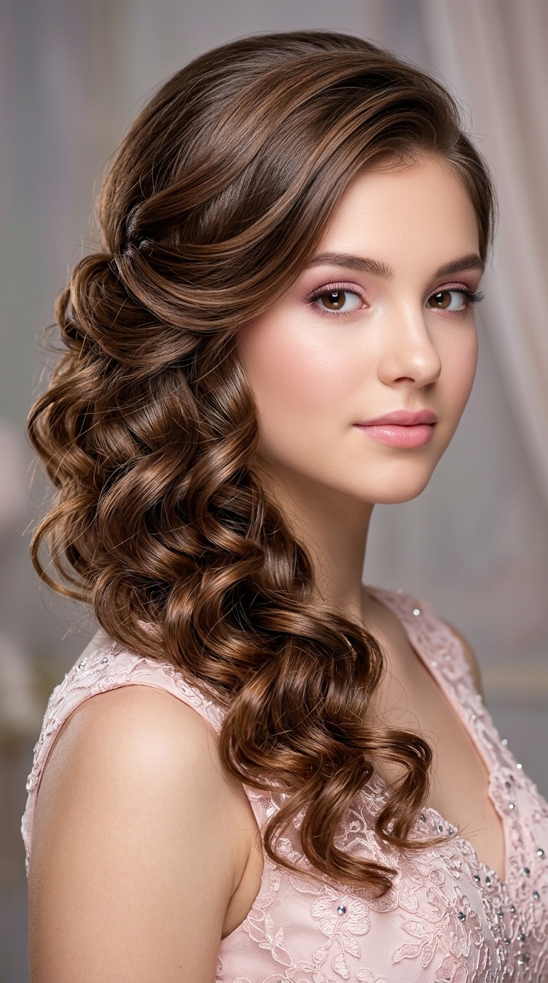 Side-Swept Romantic Curls