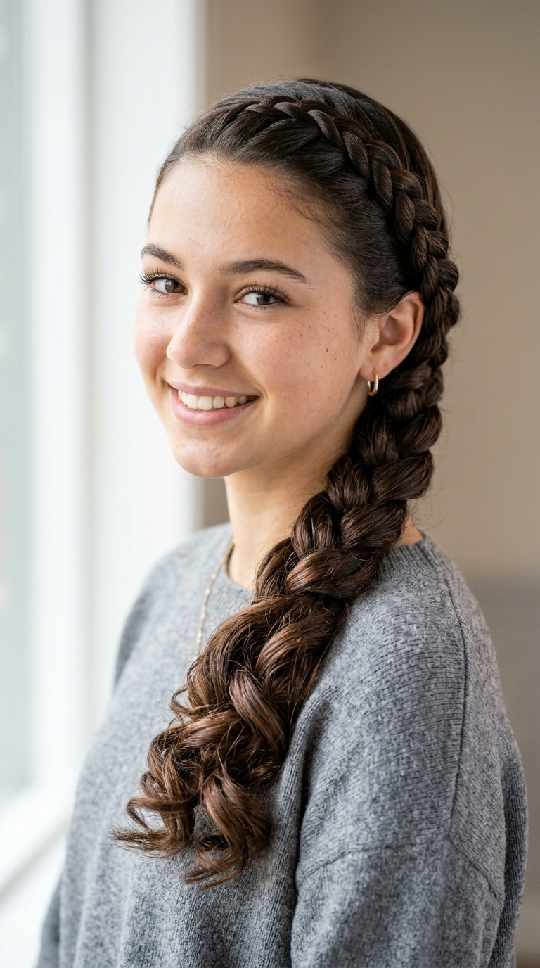 Side-Swept Rope Braid with Polished Curls