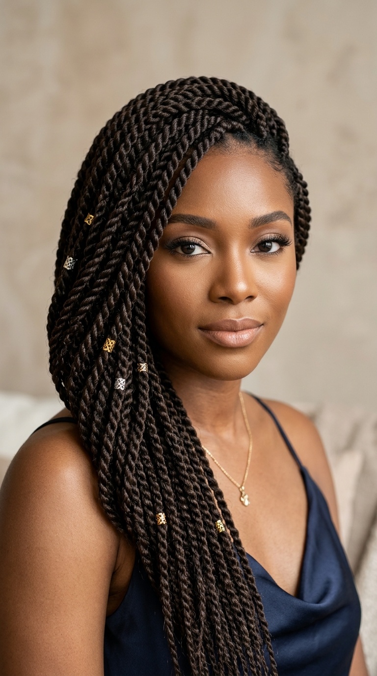 Side-Swept Senegalese Glamour