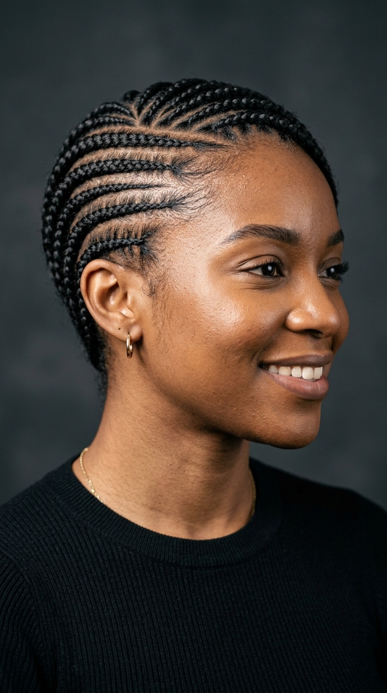 Side-Swept Short Cornrows