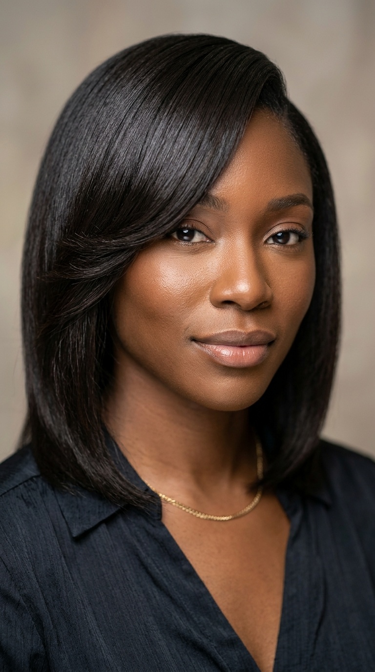 Side-Swept Silk Press Bangs