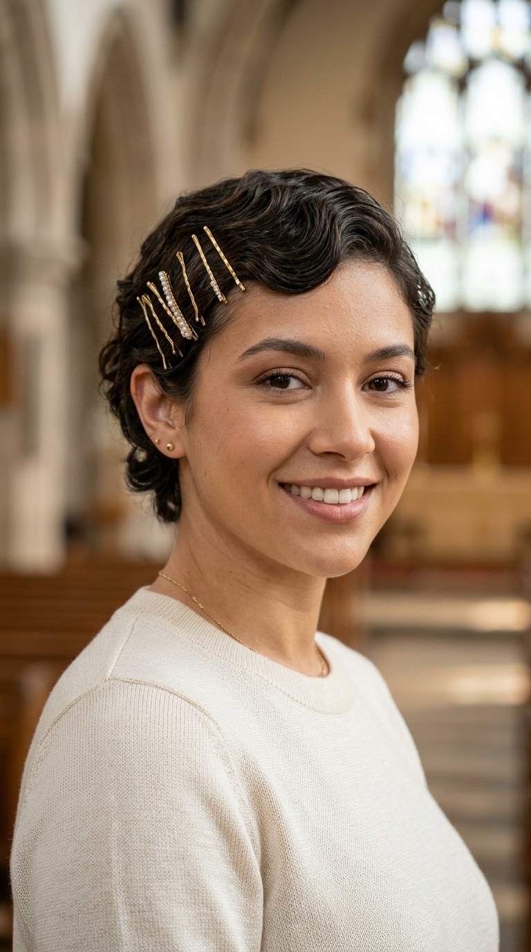 Side-Swept Waves with Gold Bobby Pins