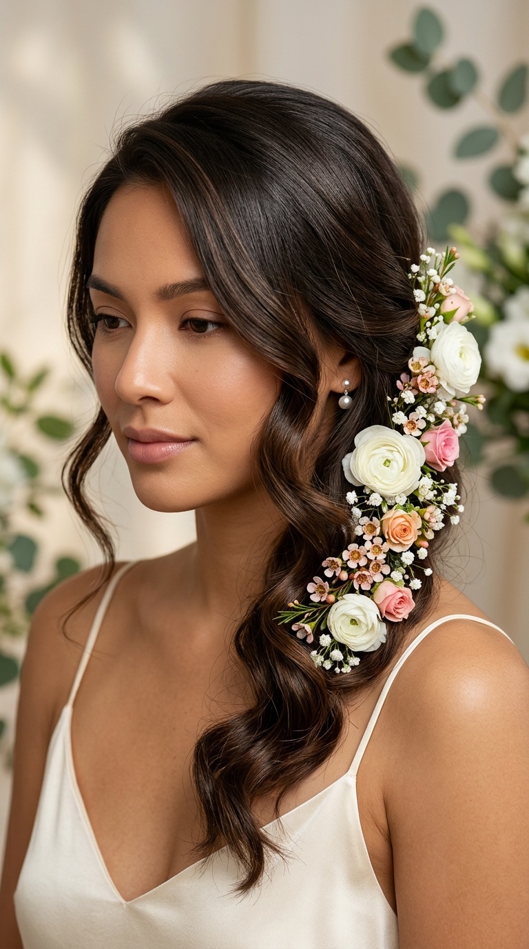 Side-Tucked Floral Accent Sweep
