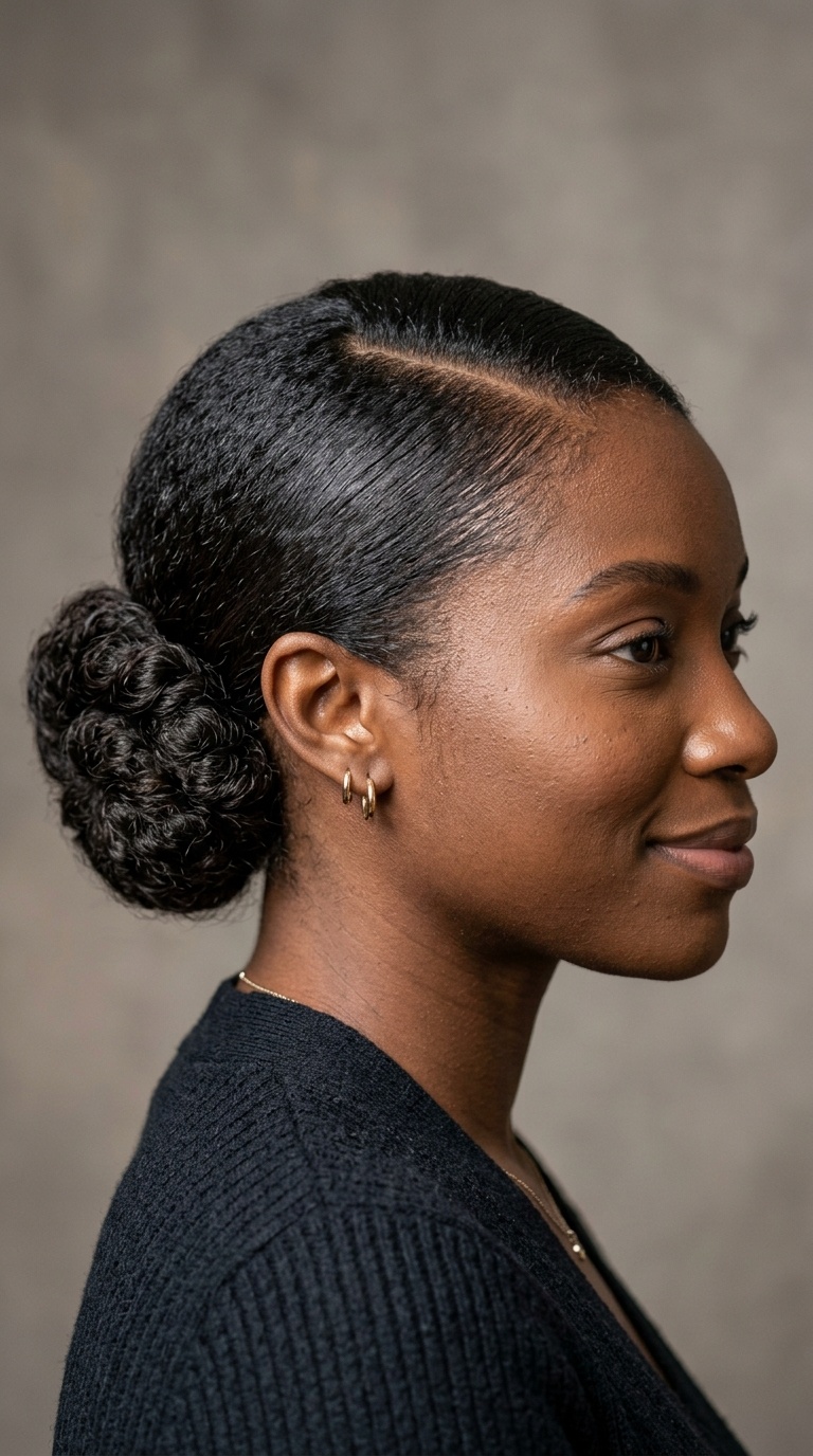 Sideways Low Bun with Deep Part