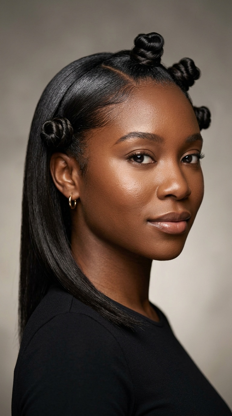 Silk Press with Bantu Knot Accents