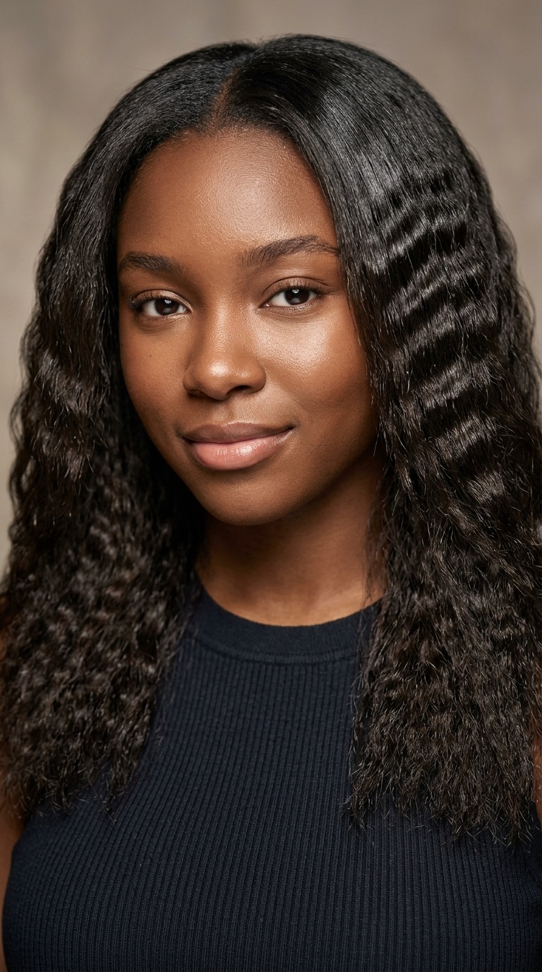 Silk Press with Crimped Waves