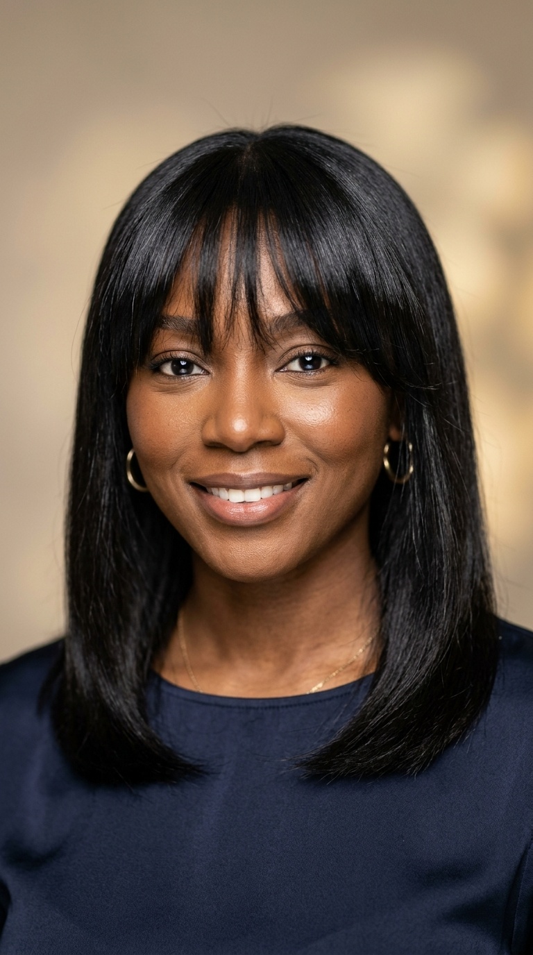 Silk Pressed Hair with Curtain Bangs