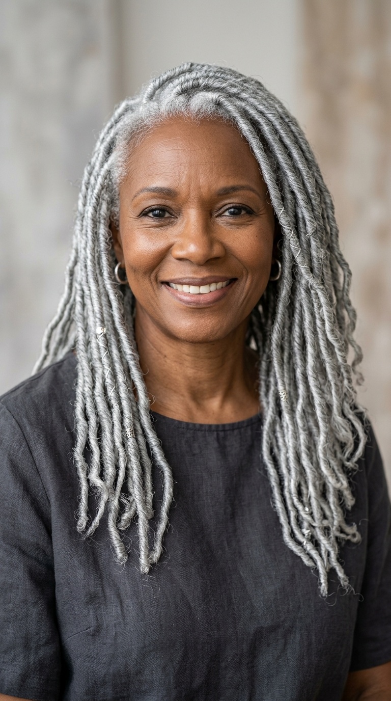 Silver Goddess Locs for Mature Women