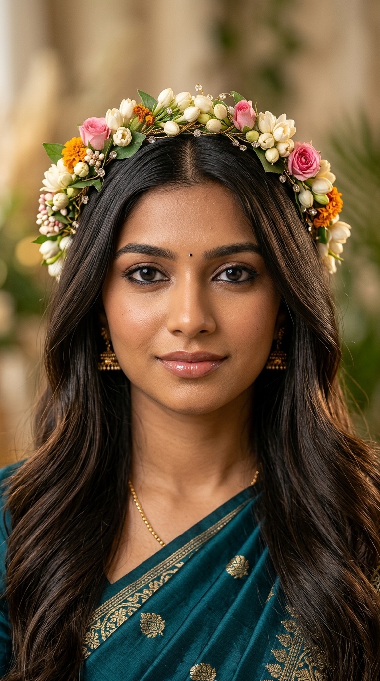 Simple Center Part with Floral Crown