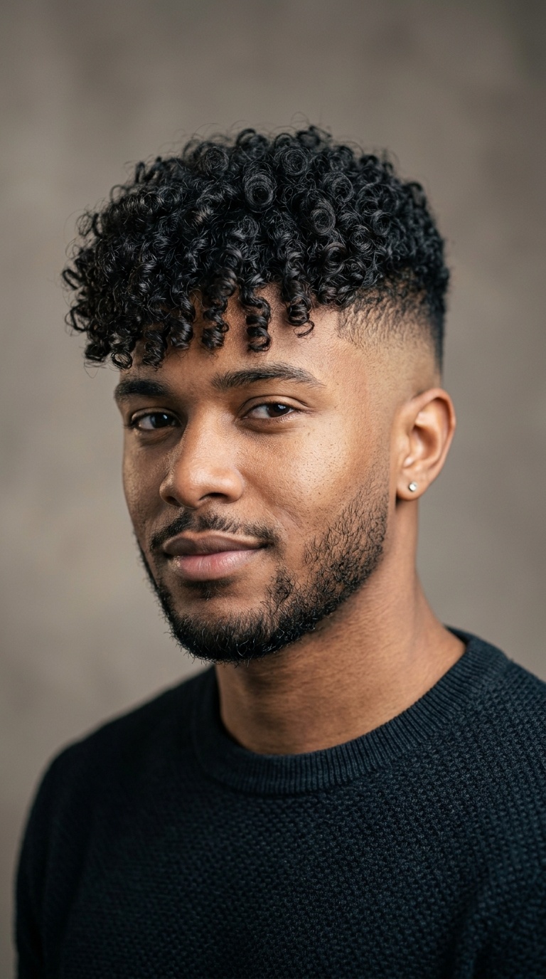 Skin Fade with Curly Fringe