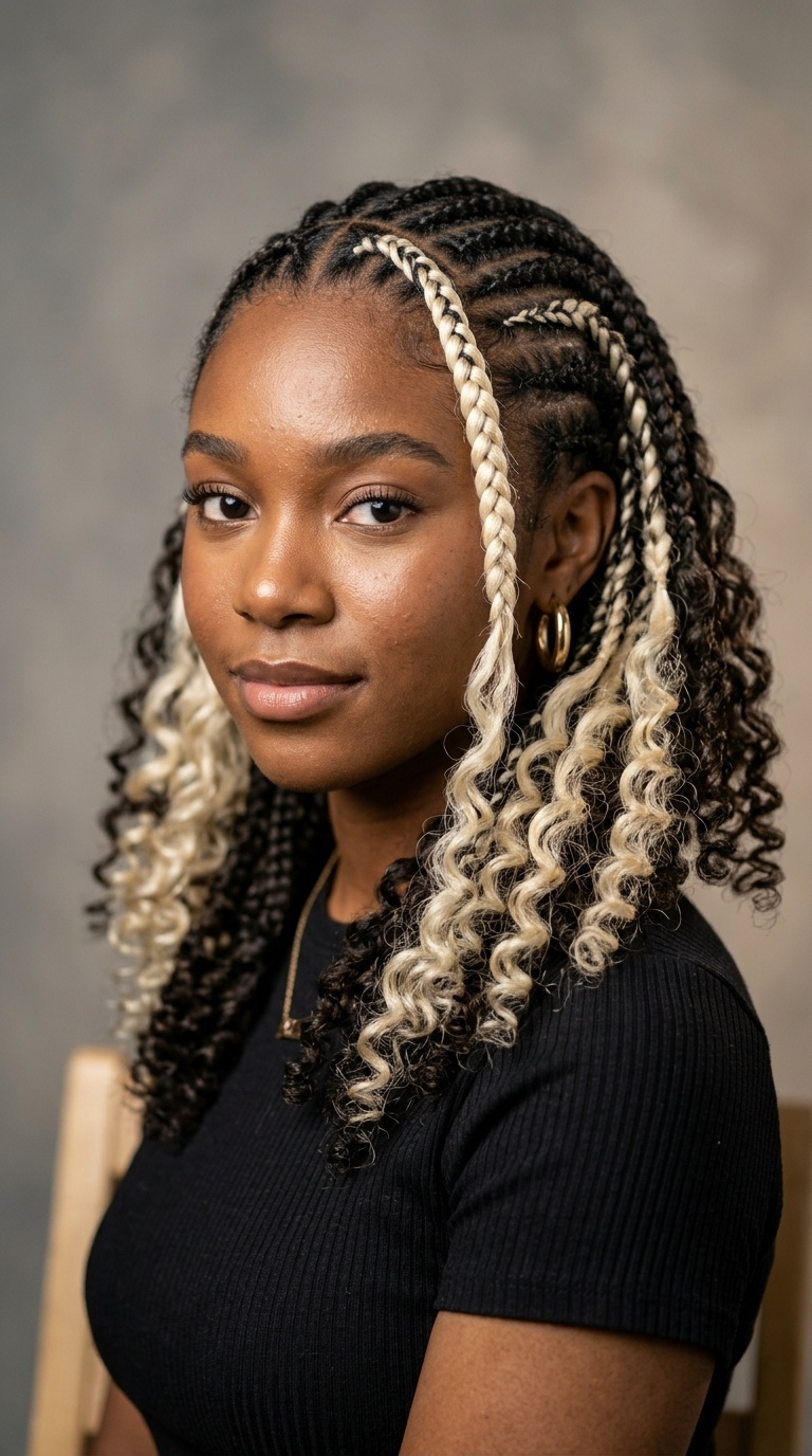 Skunk Stripe Braids with Contrasting Curls