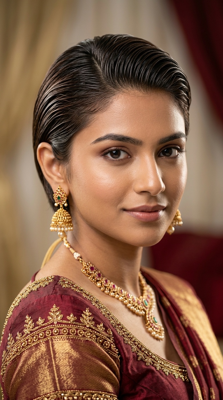 Sleek Back-Combed Wet Look