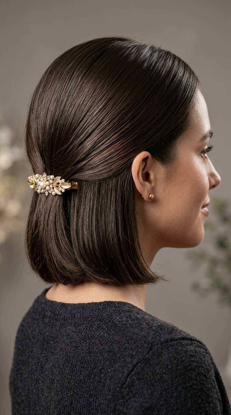 Sleek Back with a Statement Barrette