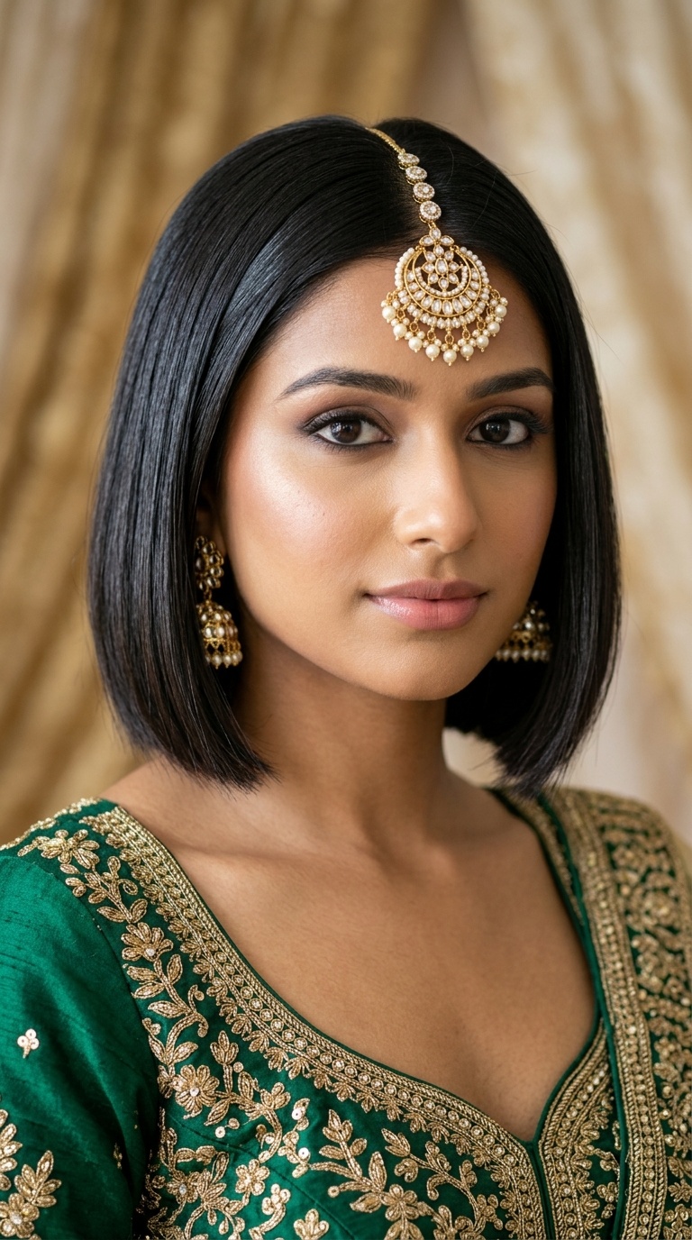 Sleek Bob with Maang Tikka