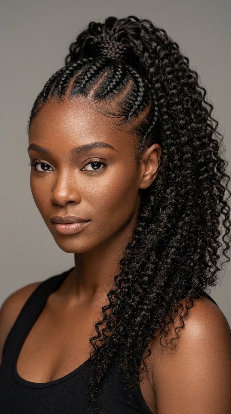 Sleek Braided Base into Curly Ponytail