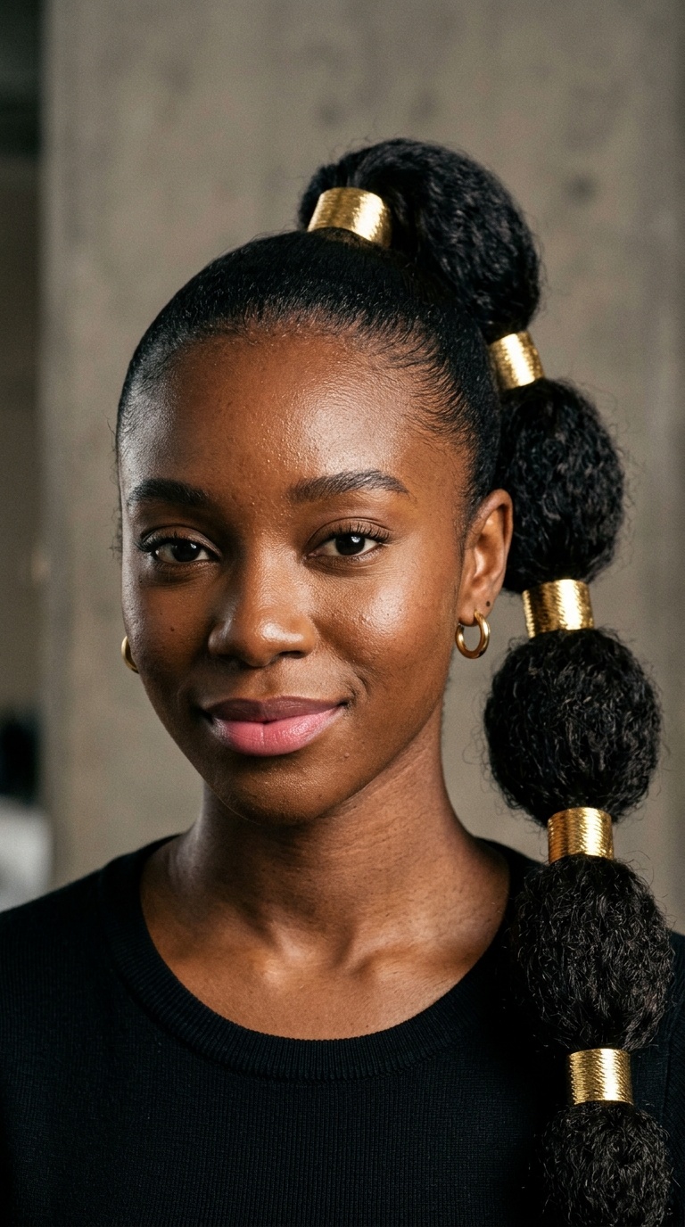 Sleek Bubble Ponytail with Gold Cuffs