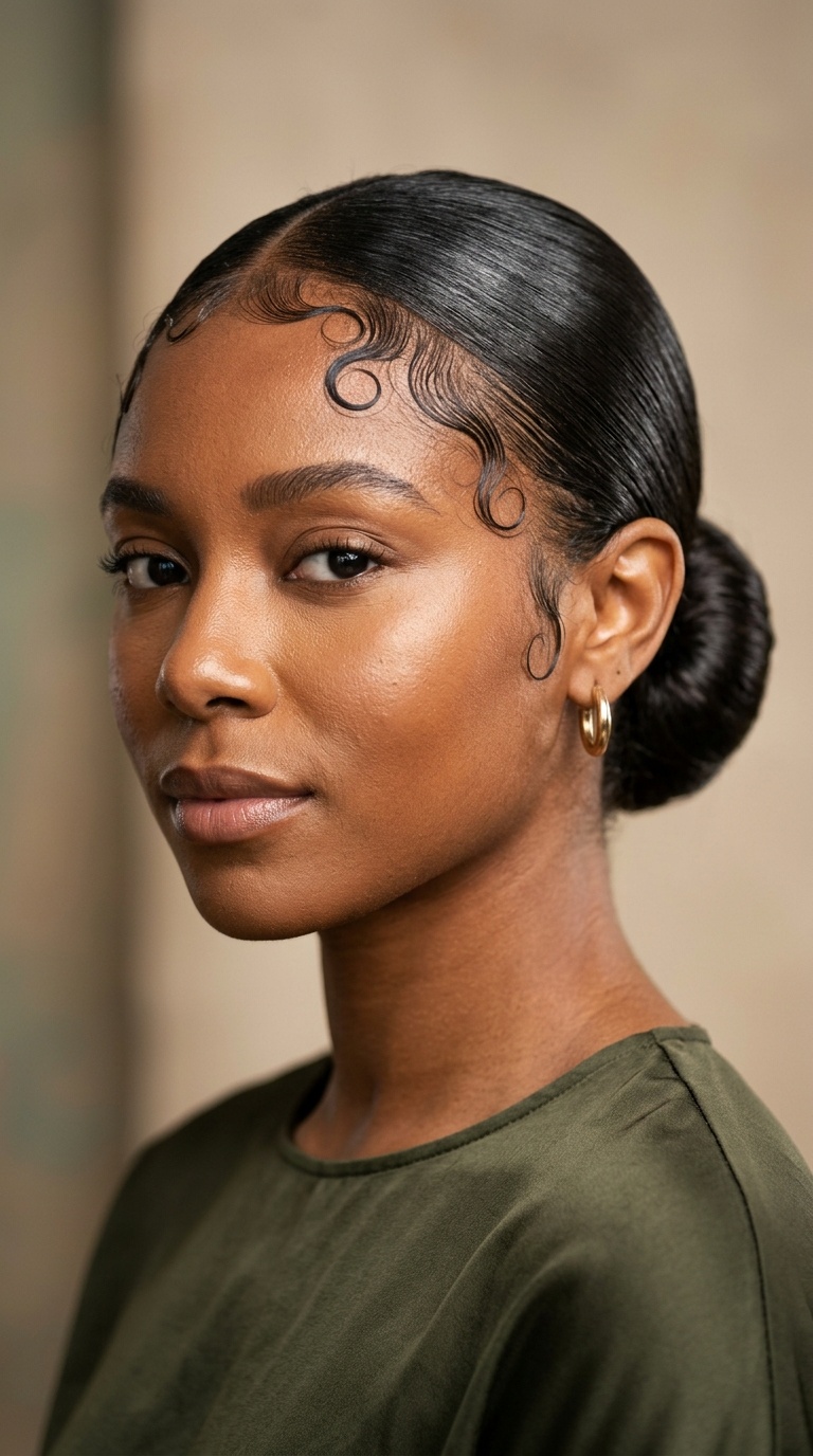 Sleek Bun with Baby Hair Art