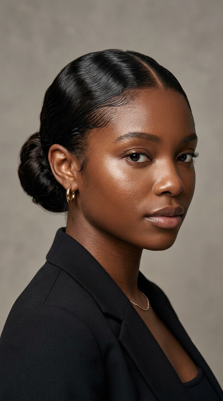 Sleek Bun with Zig-Zag Part