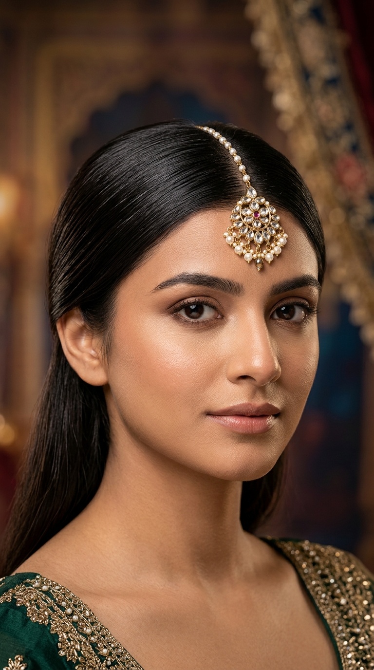 Sleek Center Part with Maang Tikka