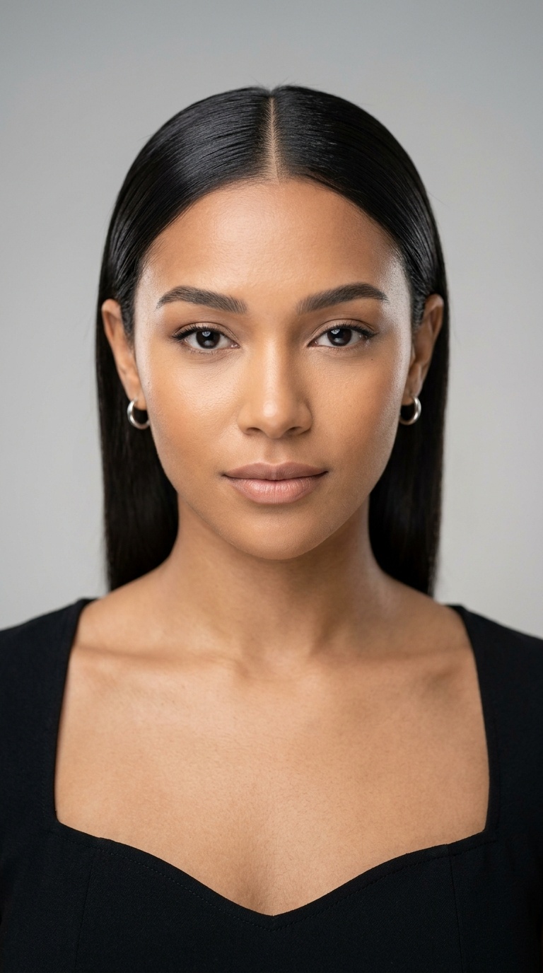 Sleek Center Part with Tucked Ears