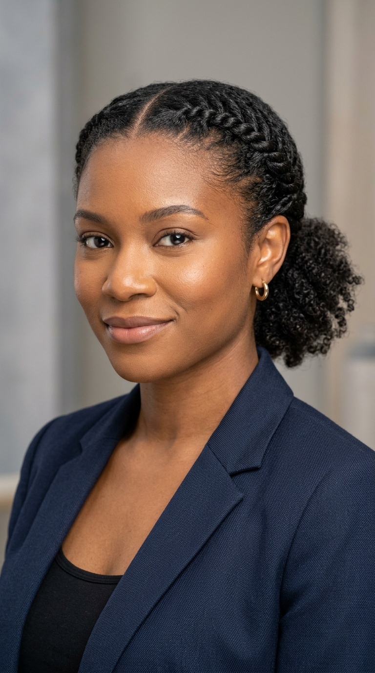 Sleek Center-Parted Twists with Low Nape Puff