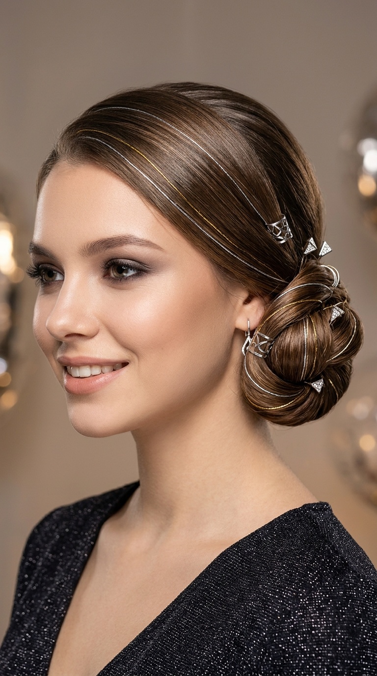 Sleek Chignon with Metallic Accents